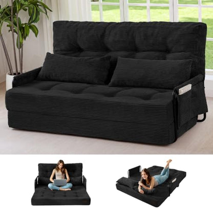 MAXYOYO Adjustable Folding Sofa Bed Couch with 2 Pillows, Black - color: Black