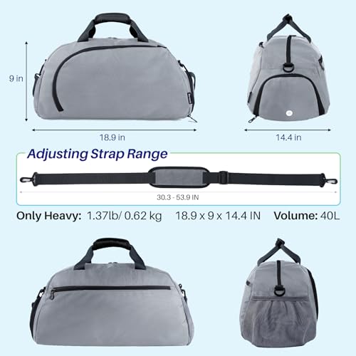Small Gym Bag with Shoes Compartment&Wet Pocket,Unisex Sport Bag - color: Silver Grey