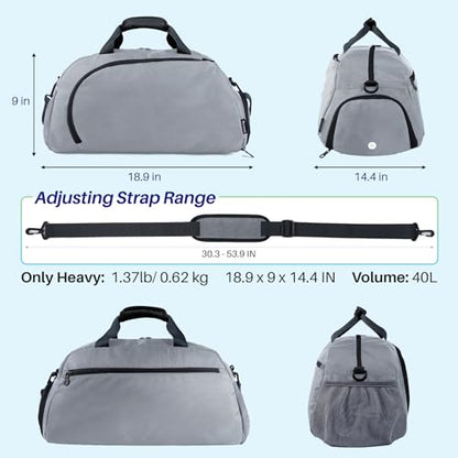 Small Gym Bag with Shoes Compartment&Wet Pocket,Unisex Sport Bag - color: Silver Grey
