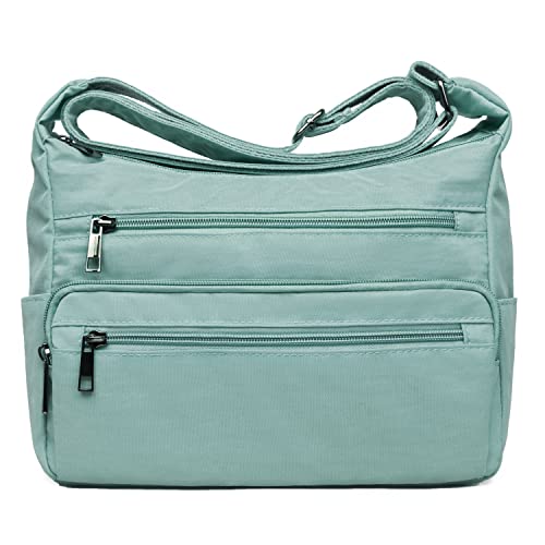 VOLGANIK ROCK RFID Purses for Women Fabric Nylon Multi Pocket Crossbody Bag Ladies Travel Handbag - color: Light Green, size: Standard