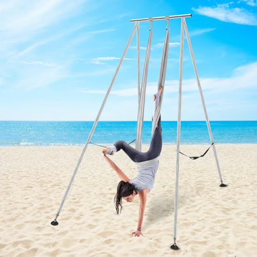 Aerial Rig, Aerial Yoga Stand, 10 FT Frame, 13 YD Fabric, 550 LB Capacity - color: SILK ONLY / Silver