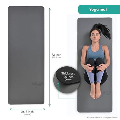 Yoga Mat 5mm Thick – Non Slip Exercise Workout Pad, PU Natural Rubber Grip, Extra Large 183x68 cm, Pilates Fitness Training, Includes Strap & Carry Bag - color: GRAY