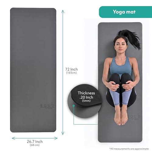 Yoga Mat 5mm Thick – Non Slip Exercise Workout Pad, PU Natural Rubber Grip, Extra Large 183x68 cm, Pilates Fitness Training, Includes Strap & Carry Bag - color: GRAY