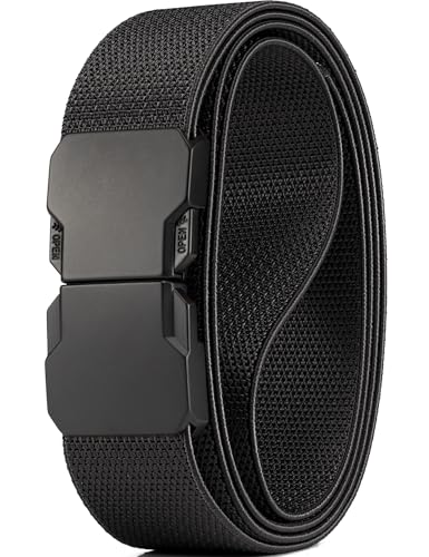 GEIT Stretch Nylon Belt,1 3/8" Elastic Belt with Quick Release Buckle - color: P/Black, size: Waist 35"-38" (Length45")