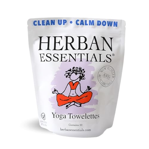 Herban Essentials Yoga Mat Wipes,Lavender & Essential Oil Cleaner 20 Count