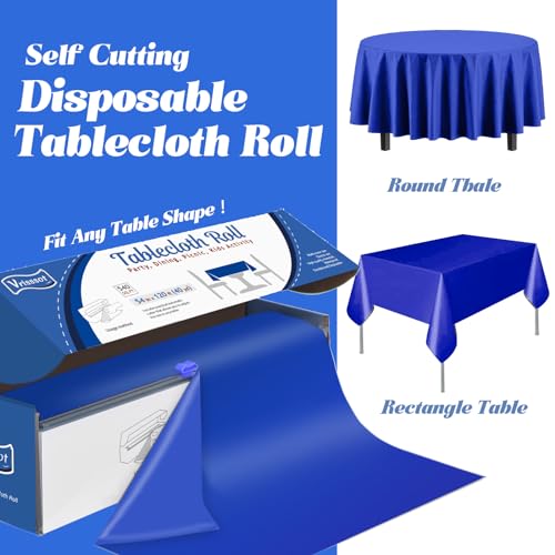 Navy Blue Plastic Tablecloth Roll: 54in X 120ft, Disposable with Easy Slide Cutter, Fit Any Shape & Size Tables, Perfect for Picnic, Party, Birthdays - color: Blue, size: 1440" x 54" (Rectangular)