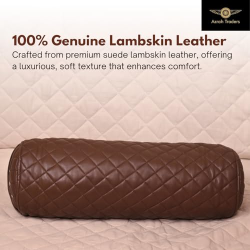 Neck Roll Pillow Cushion Cover, 24x7 Inch Full Moon Round Bolster Pillow Case, Cylinder Soft Lambskin Leather Pillowcase for Head, Spine & Neck Support During Sleep - Quilted Chocolate Brown Pack of 2 - color: Quilted Chocolate Brown Pack of 2