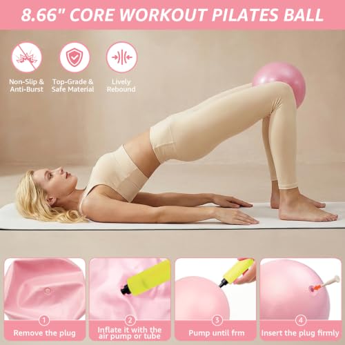Home Pilates Kit 20 PCS, Pilates Equipment with Pilates Ring and Ball, 9 Level Resistance Bands, Jump Rope, Ankle Weights,Sliders & Grip Socks Accessories for Starter Home Workouts