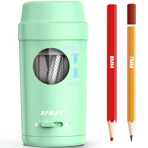 AFMAT Electric Pencil Sharpener, Auto in & Out, Fully Automatic Pencil Sharpener for Colored Pencils, Rechargeable Hands-Free Sharpeners for φ7-8mm Pencils, Good for Classroom/Home PSX8(Light Green) - color: Light Green