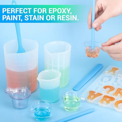 6PCS Silicone Stir Sticks Kits, 2pcs Spatula Scraper, 2pieces Large Silicone Sticks, 2pack Pointed Stir Rods, Reusable DIY Craft Tool for Mixing Resin, Paint, Liquid, Blue - color: Blue, size: Large&Medium-6PCS