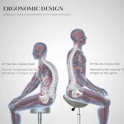Ergonomic Saddle Chair,Heavy-Duty Rolling Stool with Wheels | 500lbs|Adjustable Height |360° swivel Silent PU casters|For Massage,Salon, barber ,tattoo,Spa ,Drafting,Clinic, Lab, Office - color: Grey