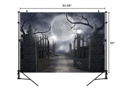 Halloween Night Full Moon Backdrop Gloomy Woods Graveyard Photography Background Horrible Cemetery Spooky Party Banner Halloween Party Decoration Photo Booth Props 7X5FT TP17F - size: 7X5FT