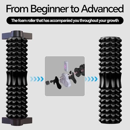 Deep Tissue Foam Roller with Stand - Black | 3-Level Height Adjustable Support, Beginner-Friendly Design for Home Workout & Muscle Recovery - Black