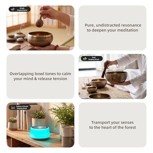 Kipcush Automatic Tibetan Singing Bowl Sound Machine, 11 Soothing Sound Therapy Tones, Touch Night Light, Smart Timer & Memory, Plug-in White Noise Machine for Sleep, Meditation, Yoga & Relaxation - color: Gray & Blue