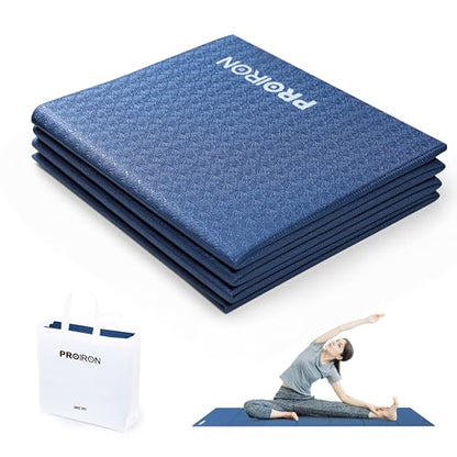 PROIRON Foldable Yoga Mat 0.24"/0.16" for Home Workout & Travel, Non Slip Travel Yoga Mats with Carry Bag, Packable Yoga Mat for Home Gym, Pilates, Fitness,Stretching - color: (0.16" PVC) Blue