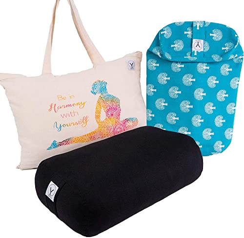 Y O GAYO Yoga Bolster - Made with 100% Cotton, Yoga Pillow Set Includes Extra Washable Cover and Carry Bag - color: Travel Size (18 x 11 x 6.5 in)