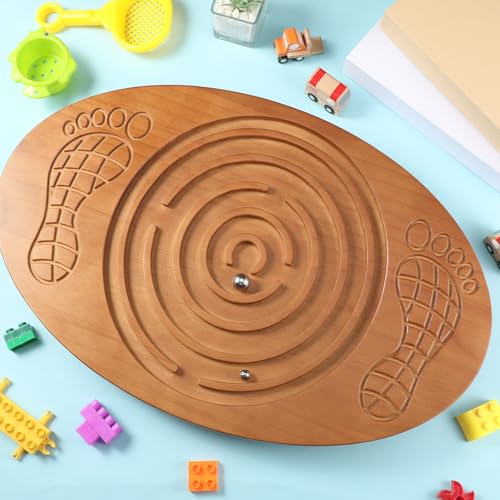 JellyArch Maze Balance Board for Kids Wobble Wooden Board with 2 Beads for Toddlers, Teens, Adult, Leg Workout, Exercise Training, Physical Therapy, Body Weight Fitness, Skiing, Surfing, Skateboarding