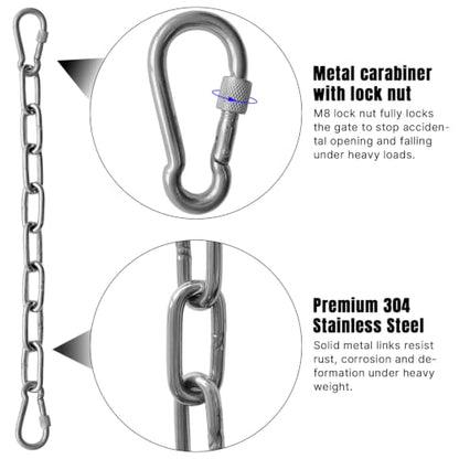 2Pcs 40" Heavy Duty Swing Chain Stainless 4 Spring Hooks Porch