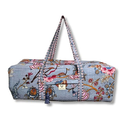 Large Capacity Handblock Printed Yoga Mat bag for Women, Gym Bag, Fits Yoga Blocks, Adjustable strap, Pilates, Gym, Fitness Block & Gear, Light and Durable - color: Frosted Bloom
