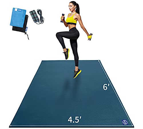 MRO Extra Large Exercise Mat 8'x4.5'/7'x4.5'/6'x4.5'(7mm) | High-Density Workout Mats for Home Gym Flooring, Extra Thick Cardio Mat,Non-Slip,Ideal for MMA, Jump Rope - Shoe Friendly. - color: blue, size: 6*4.5 FT