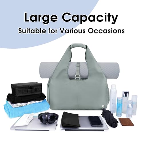 sportsnew Grey Yoga Gym Bags for Women with Shoes Compartment and Wet Dry Storage Pockets with 32oz 40oz Water Bottle Carrier Bag Insulated Water Bottle Pouch Holder with Adjustable Shoulder Strap Bla