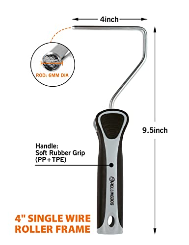 ROLLINGDOG 4 Inch Paint Roller Frame with Single Rod | Use With 4 Inch Mini Paint Roller Covers for Cutting in and Detail Painting - color: 4" Roller Frame