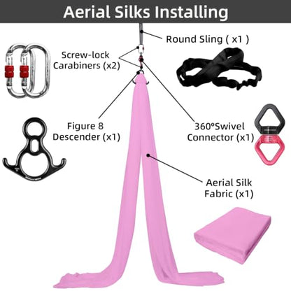 PRIOR FITNESS Aerial Silks Kit, SGS&CE Certified, 9/15/20Yards - color: Pink, size: M(15 Yards)
