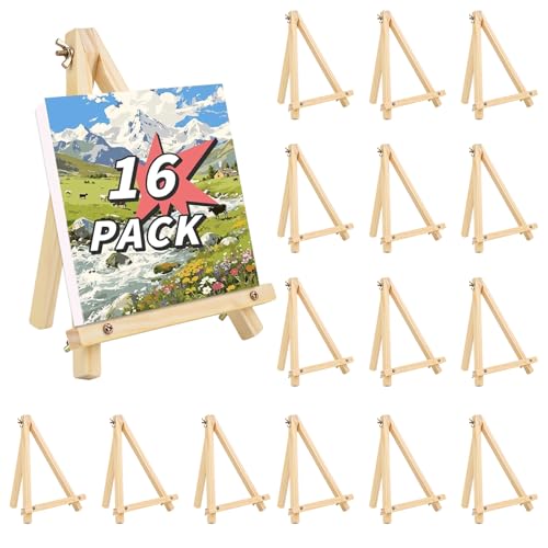 16 Pack 9 Inch Easel for Painting, Wooden Easel Stand Canvas Stand | Smooth Wood, Folds Flat for Storage, for Canvases, Photos, Signs, Weddings, Classrooms, Home Décor