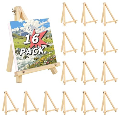 16 Pack 9 Inch Easel for Painting, Wooden Easel Stand Canvas Stand | Smooth Wood, Folds Flat for Storage, for Canvases, Photos, Signs, Weddings, Classrooms, Home Décor