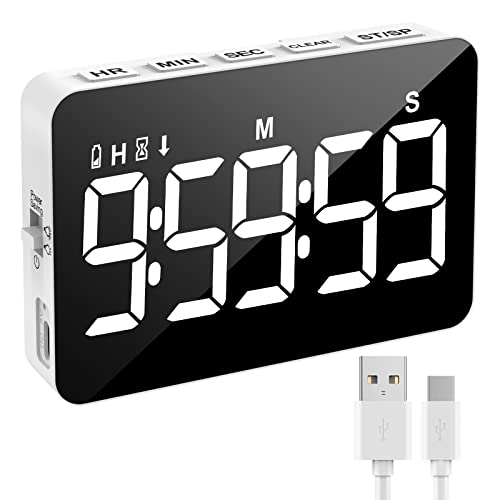 Rechargeable Digital Kitchen Timer for Cooking, Magnetic Timers with Countdown/up, Kids Timer with 5”LED Display 3 Brightness 4 Volume Adjustable for Classroom/Office/Home/Work/Study/Fitness/Game | Countdown/Up, 3 Adjustable Brightness, 4 Adjustable Volum