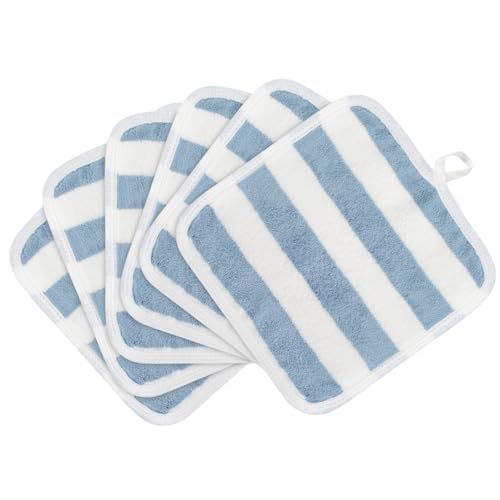 SINLAND Microfiber Facial Cloths Fast Drying Washcloth 8inch x 8inch Absorbent Face Wash Cloth Soft Makeup Remover Cloths - color: Blue Stripes(8x8inch), size: 1 Count (Pack of 6)