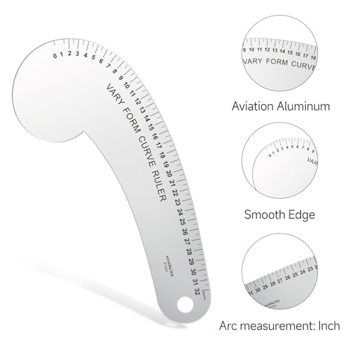 32CM French Curve for Pattern Making, Vary Form Curve Ruler | Aviation Aluminum Dual-sided Scales Hip Curve Ruler for Measuring Sewing, Fashion Design,Quilting - style: 6132A(32CM)