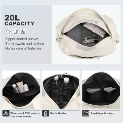 Womens Mini Gym Bag with Shoe Compartment 20L, Cream - color: Cream
