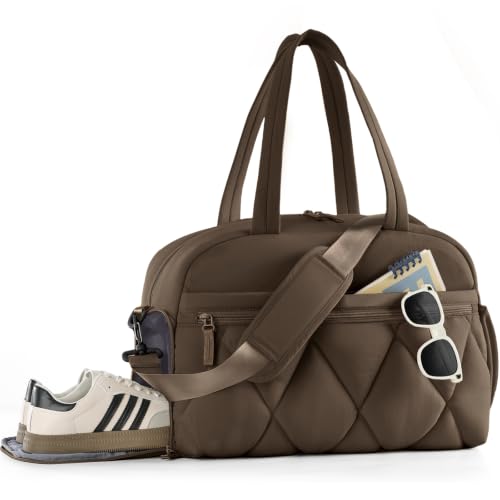 Women's Duffle Gym Bag, Carry-On Shoe Compartment for Weekender Overnight - color: Chocolate, size: Medium