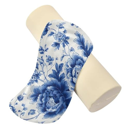 Blue and White Peony Flowers Butterfly Neck Roll Pillow Bolster Round Health Memory Foam Long Cervical Cylinder Pillows with Removable Washable Cover for Body Bed Legs Back Yoga - color: Blue and White Peony Flowers Leaf