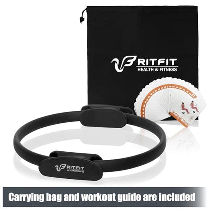 RitFit Pilates Ring 14 Inch Magic Fitness Circle for Inner Thigh Toning | Bonus Workout Guide & Storage Bag Included, Lightweight & Portable, Pilates Yoga Full Body Toning - style: Black