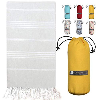 BAY LAUREL Turkish Beach Towel with Travel Bag 39 x 71 Quick Dry Sand Free Lightweight Large Oversized Towels Light - color: Grey With Yellow Bag