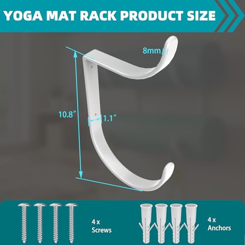 Yoga Mat Holder Wall Mount，No-Tie Mat Storage Rack With Rubber Coating | for Exercise Mat，Pilates Mat，Hanging Foam Roller and Home Gym Equipment Accessories - color: 2-Tiers （yoga mat holder）