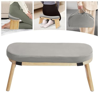 Meditation Bench, Foldable Mediation Stool, Portable Kneeling Meditation Bench with Carry Bag, Prayer Bench with Meditation Cushion, Kneeling Stool for Seiza & Yoga Practice (Grey) - color: Grey