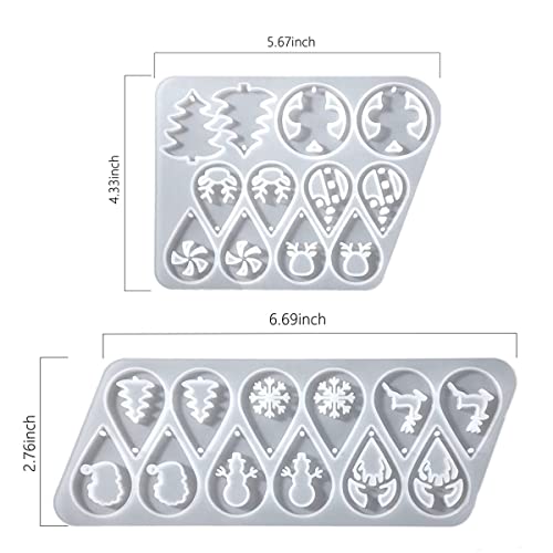 12 Pair Christmas Earring DIY Mold Resin Silicone with Earring Hooks Ring Earring Casting Mold for Christmas Tree Elk Snowflake Resin Earring Keychains Epoxy Craft Xmas Making Kit