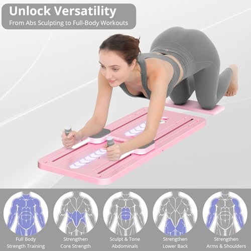 JANUA Pilates Board - Pilates Reformer Set, Multi-Purpose Foldable Pilates Reformer Board for Home, 5 in 1 Pilates Sliding Board - color: Pink