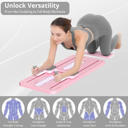 JANUA Pilates Board - Pilates Reformer Set, Multi-Purpose Foldable Pilates Reformer Board for Home, 5 in 1 Pilates Sliding Board - color: Pink