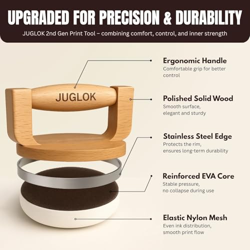 JUGLOK 4-Inch Wooden Printing Tool for Block Printing – Ergonomic Handle & Nylon Base, Ideal for Linocut, Rubber Stamps, Scrapbooking (Espresso Walnut) - color: Espresso Walnut