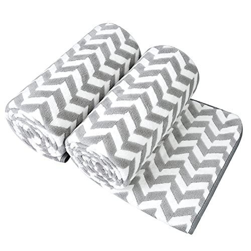 JML Microfiber Bath Towels, Chevron Grey, 30" x 60", 2 Pack - color: Chevron Grey, size: 2 Pack (30 in x 60 in)