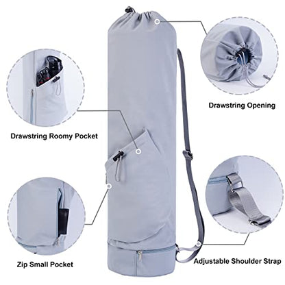 sportsnew Yoga Mat Bag Drawstring Pocket-Full Zip Cargo Yoga Mat Carrier Bag with Water Bottle Pocket and Bottom Wet Pocket Exercise Yoga Mat Carrier Multi-Functional Storage Bag, Blue & Pink
