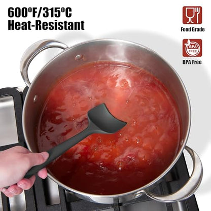 Doosu 600°F Heat Resistant Silicone Spatula Scrapers (Set of 4, Black) | Food Grade Kitchen Rubber Baking Cooking Tool Nonstick Utensil Set for Mixing, Scraping, Folding, Stirring, Serving - color: Black, size: Set of 4