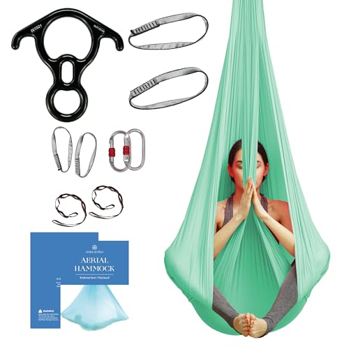Aerial Silk Yoga Hammock & Swing for Home, Inversion Exercises, Starter Kit for All Levels | Rescue Figure 8 Descender