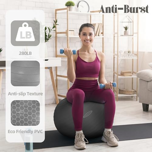 Fitvids Anti-Burst and Slip Resistant Exercise Ball Yoga Ball Fitness Ball Birthing Ball with Quick Pump - color: Gray, size: L(23-26in/58-65cm)