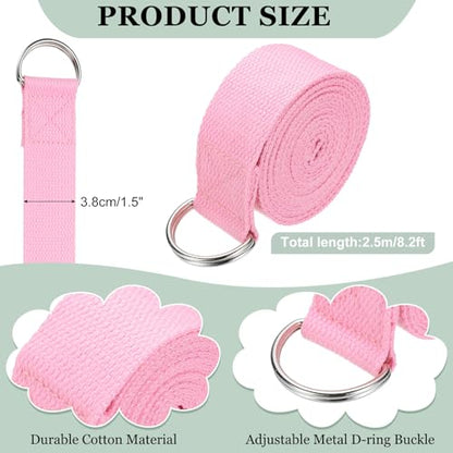 Yoga Strap for Stretching, Athletic Stretch Band with Adjustable Metal D Ring Buckle Yoga Bands - color: Pink, size: 8.2ft