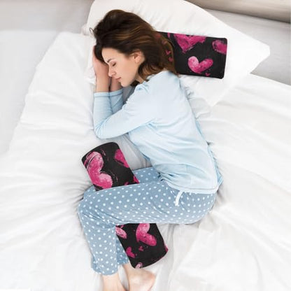 Bolster Pillow Neck Pillow Round Soft Health Memory Foam Pillows Long Cylindrical Body Pillow with Removable Cover Cute Back Yoga Brush Stroke Valentine Hearts 17" x 5.5" - color: Brush Stroke Valentine Hearts